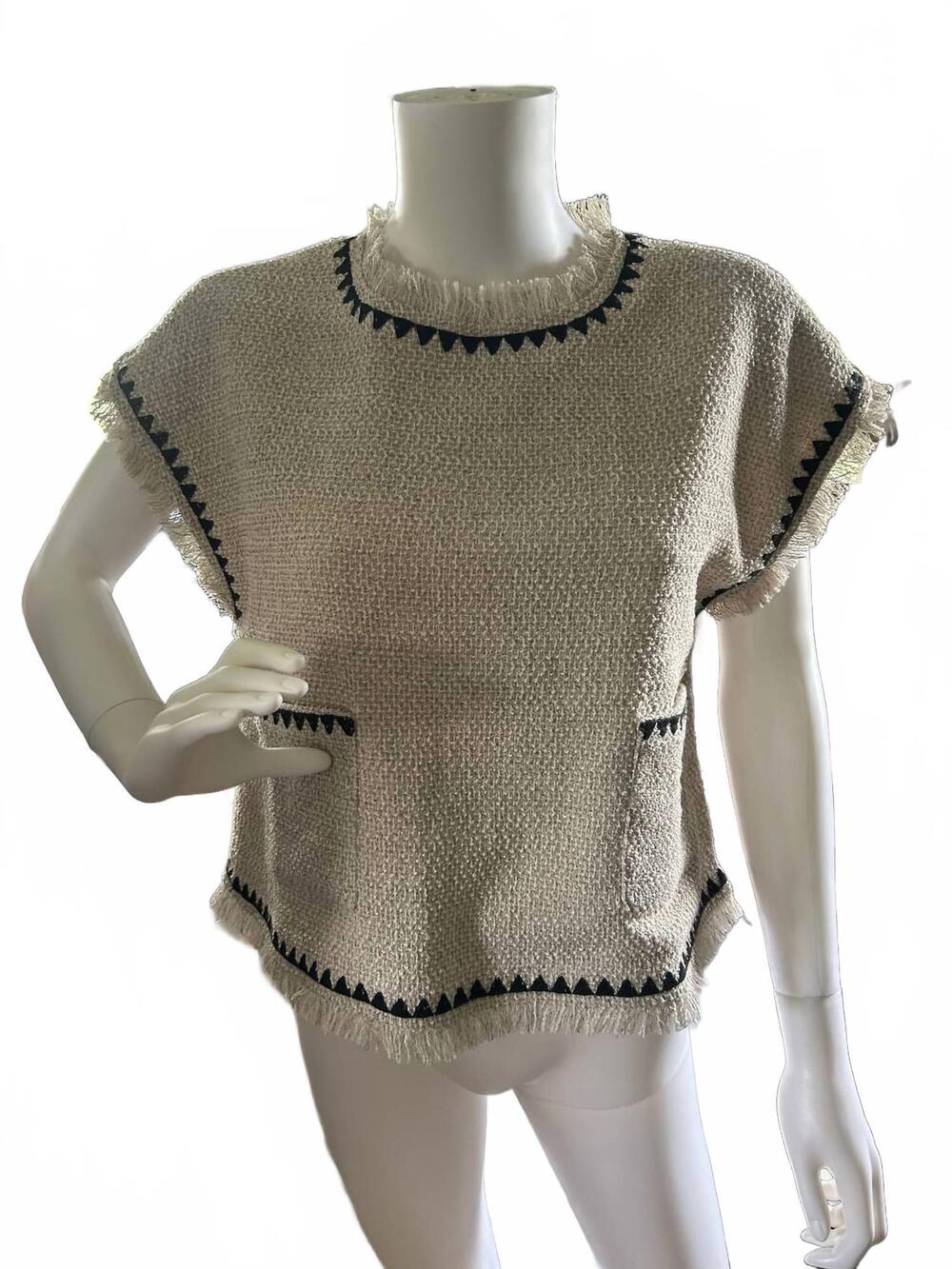 NEW THML women's sleeveless tweed top in cream